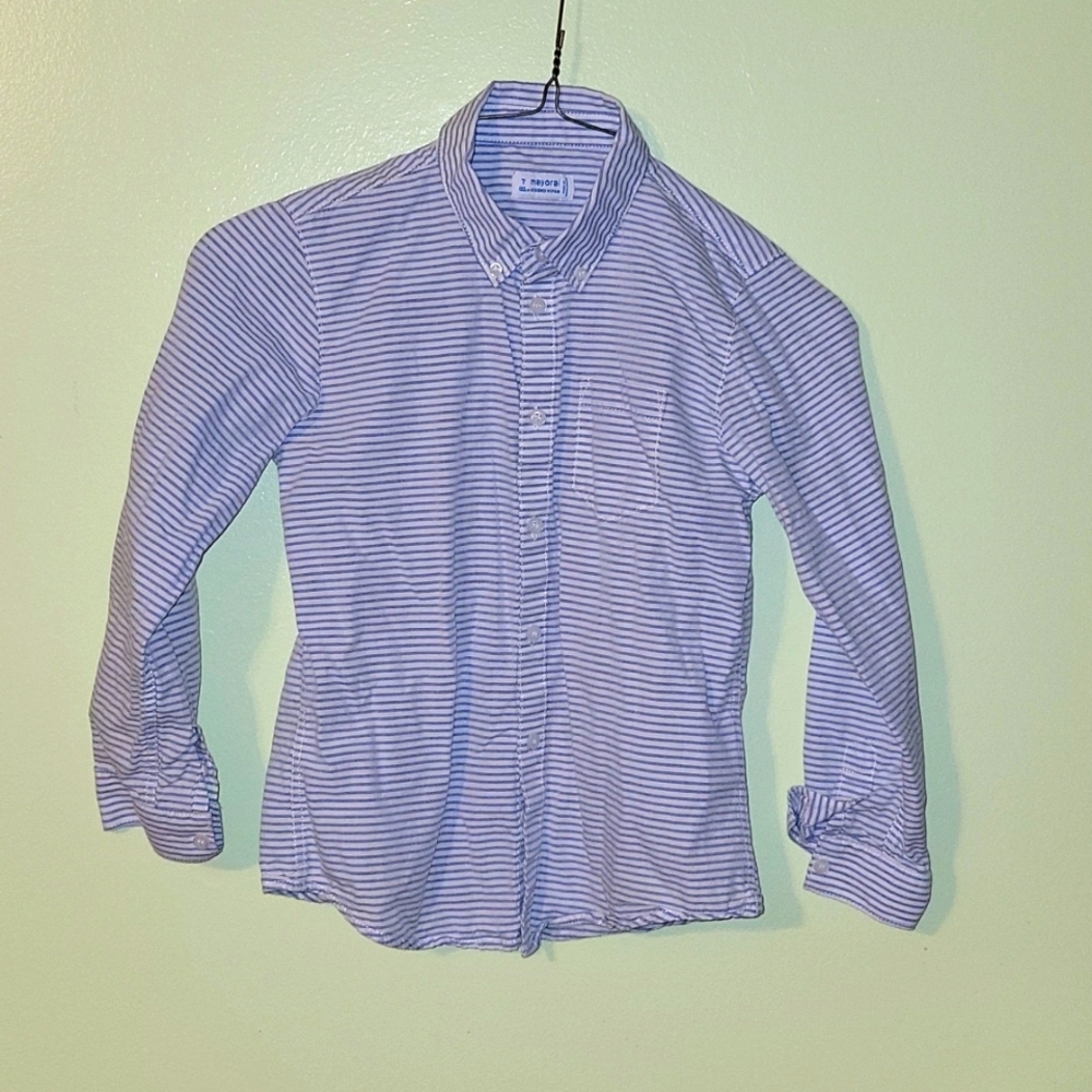 Mayoral Blue and White Striped Button Down, Size 7